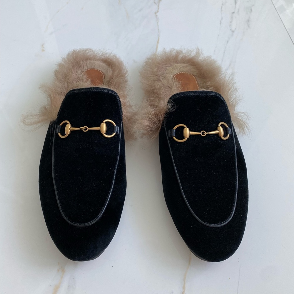 Gucci Velvet/Fur Princetown Slides